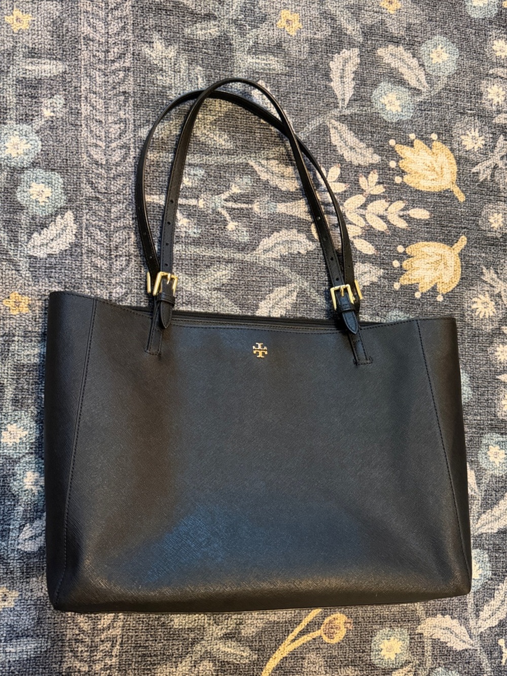 Tory Burch Black Saffiano Leather Double-Handle York Tote
